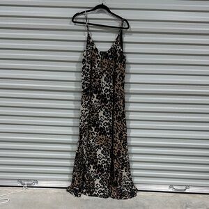 Leopard Print Maxi Slip Dress in Brown and Black